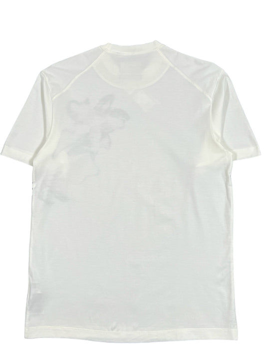 A white 100% cotton Y-3 T-SHIRT IV7737 GFX SS TEE 1 OFF WHITE with a graphic image of a flower on it.