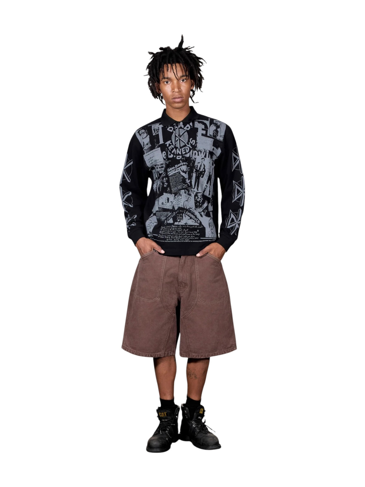 Pleasures P26FDK005 Poster Long Sleeve Polo BLK
