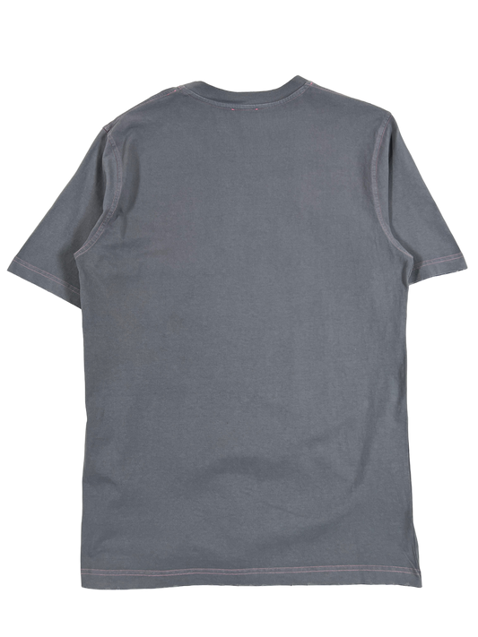 The back of a DIESEL Men's grey cotton jersey T-JUST-N13 T-shirt on a black background.