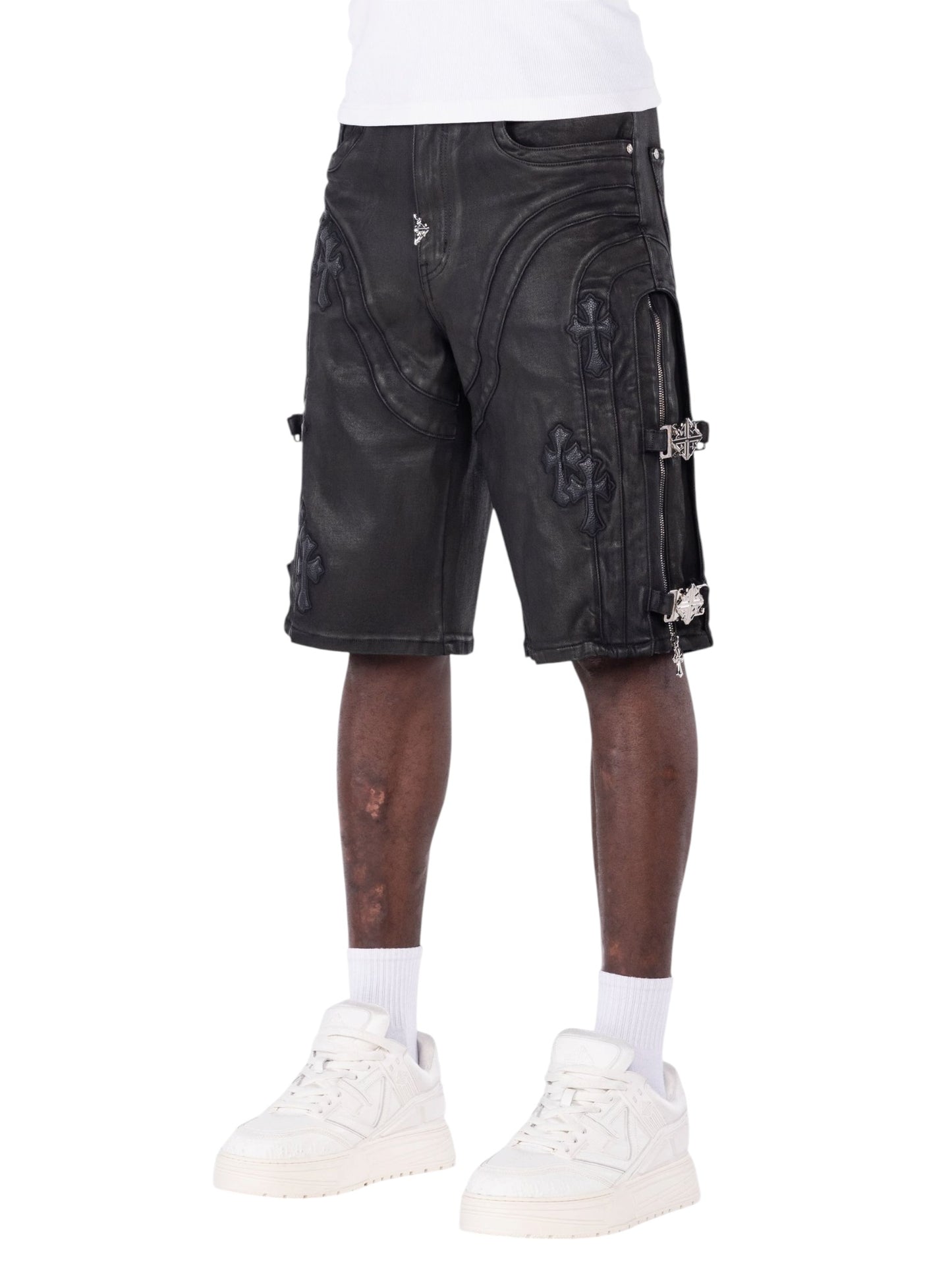 Guapi All Black Cross Buckle Shorts