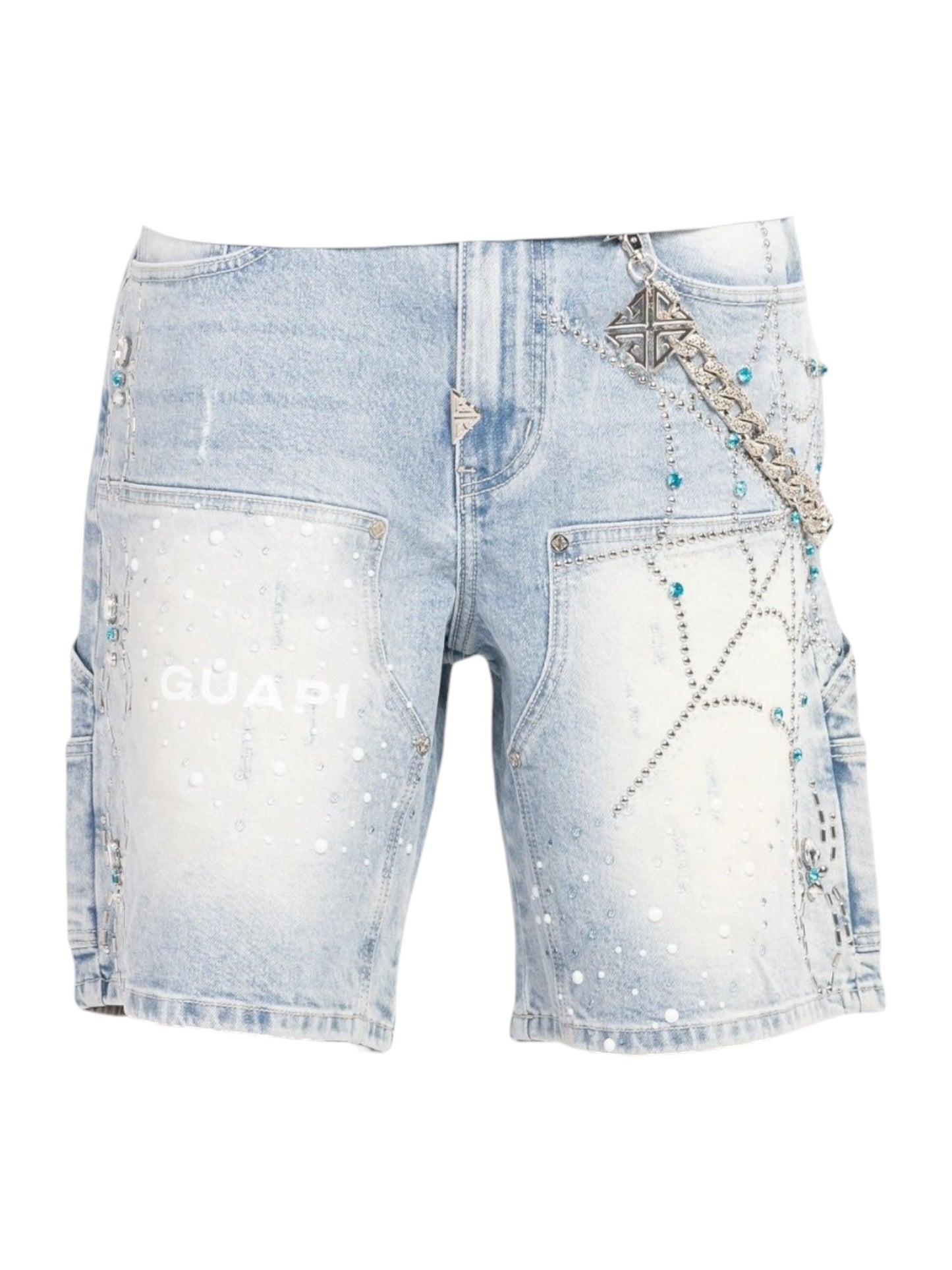 Guapi Aqua Blue Spider Denim Shorts