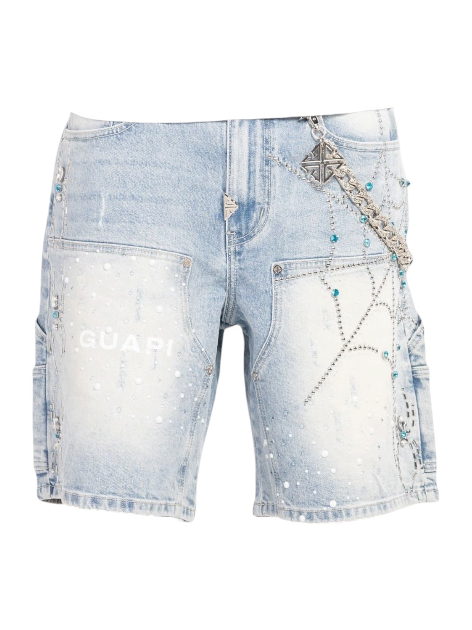 Guapi Aqua Blue Spider Denim Shorts