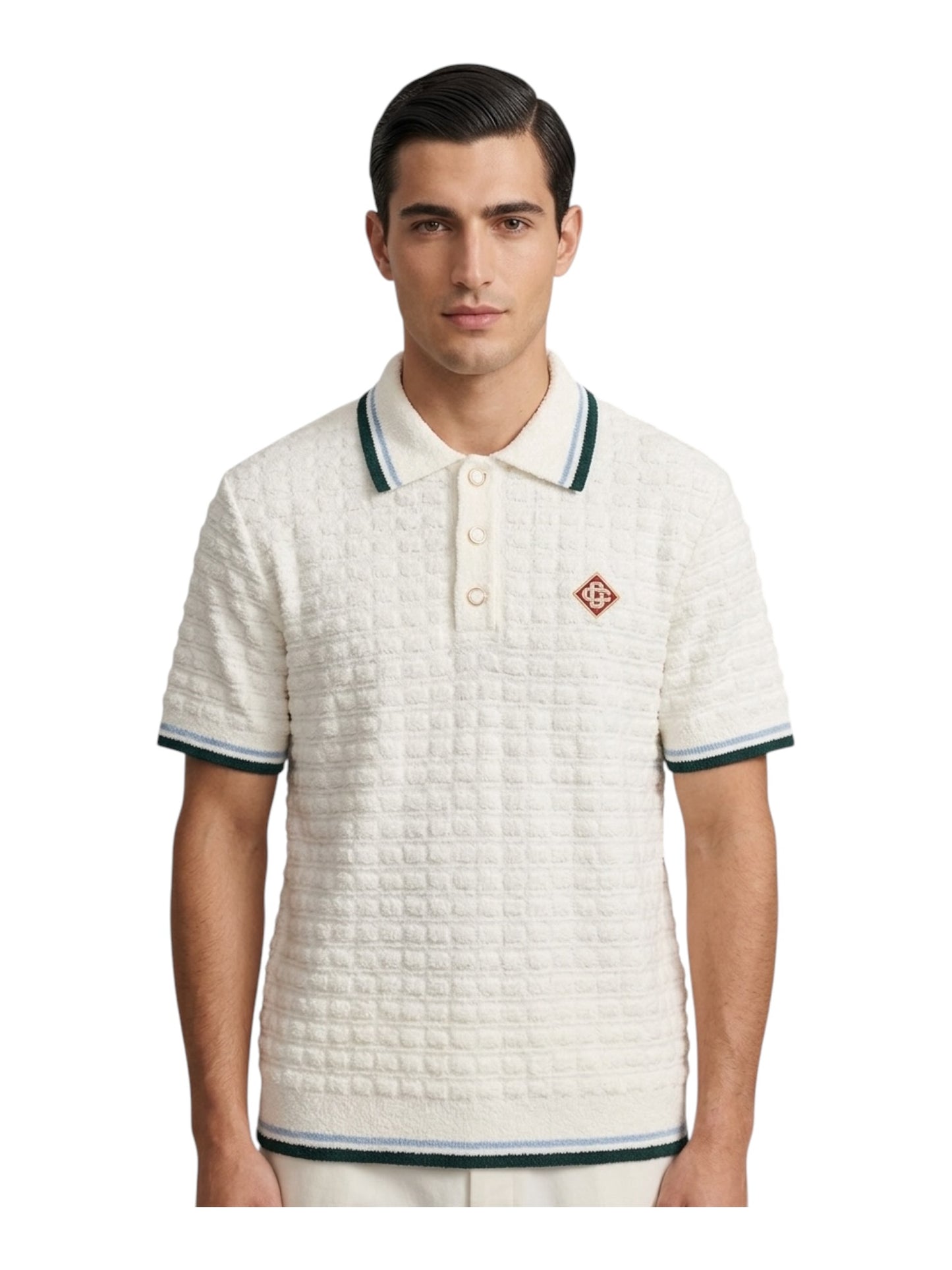 CasaBlanca Boucle Short Sleeve Polo White