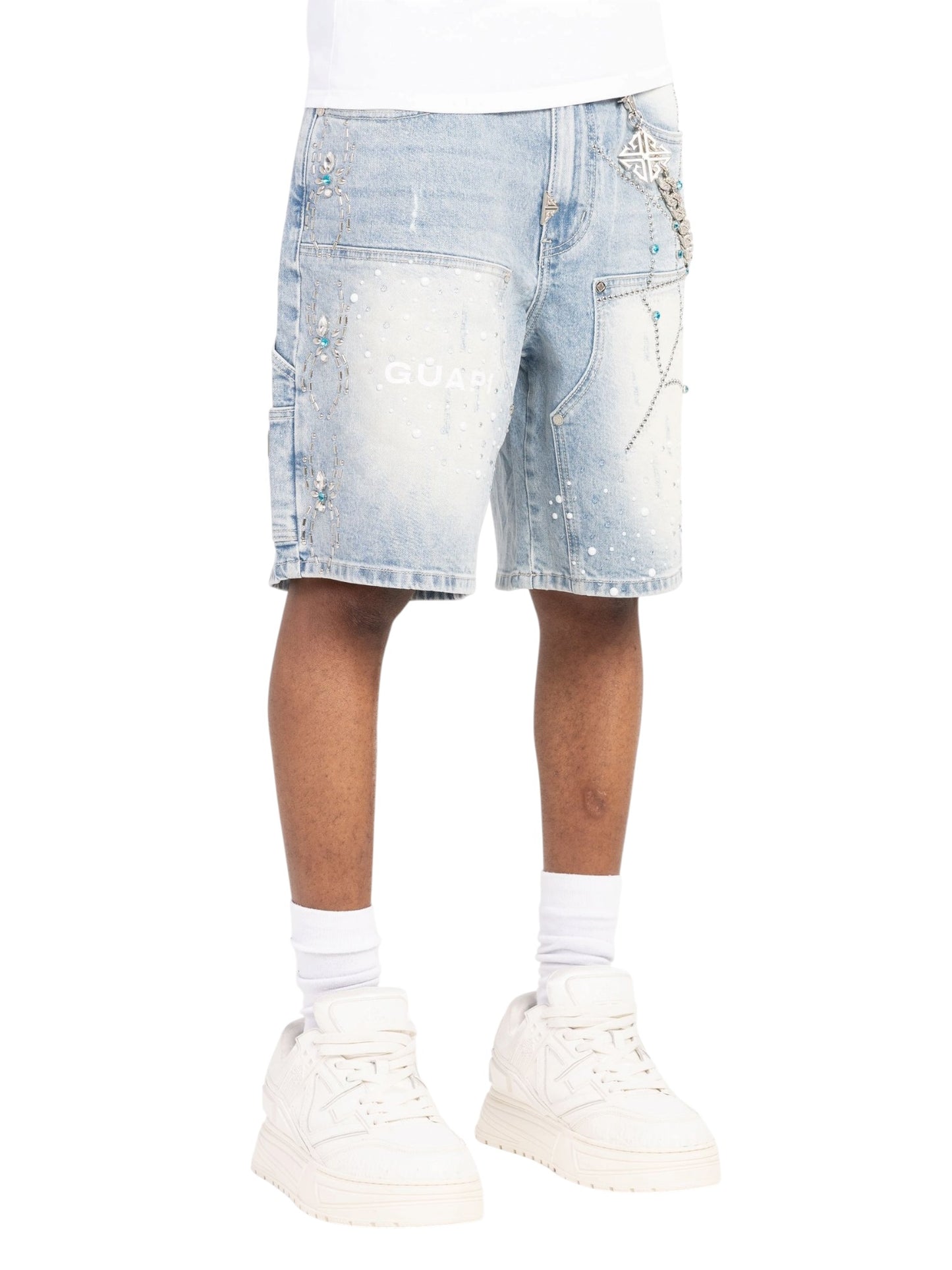 Guapi Aqua Blue Spider Denim Shorts