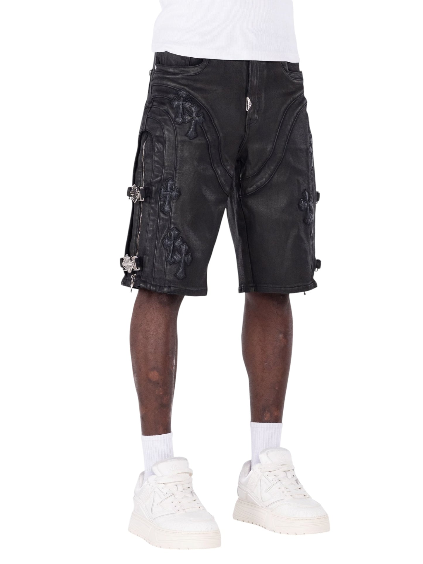 Guapi All Black Cross Buckle Shorts