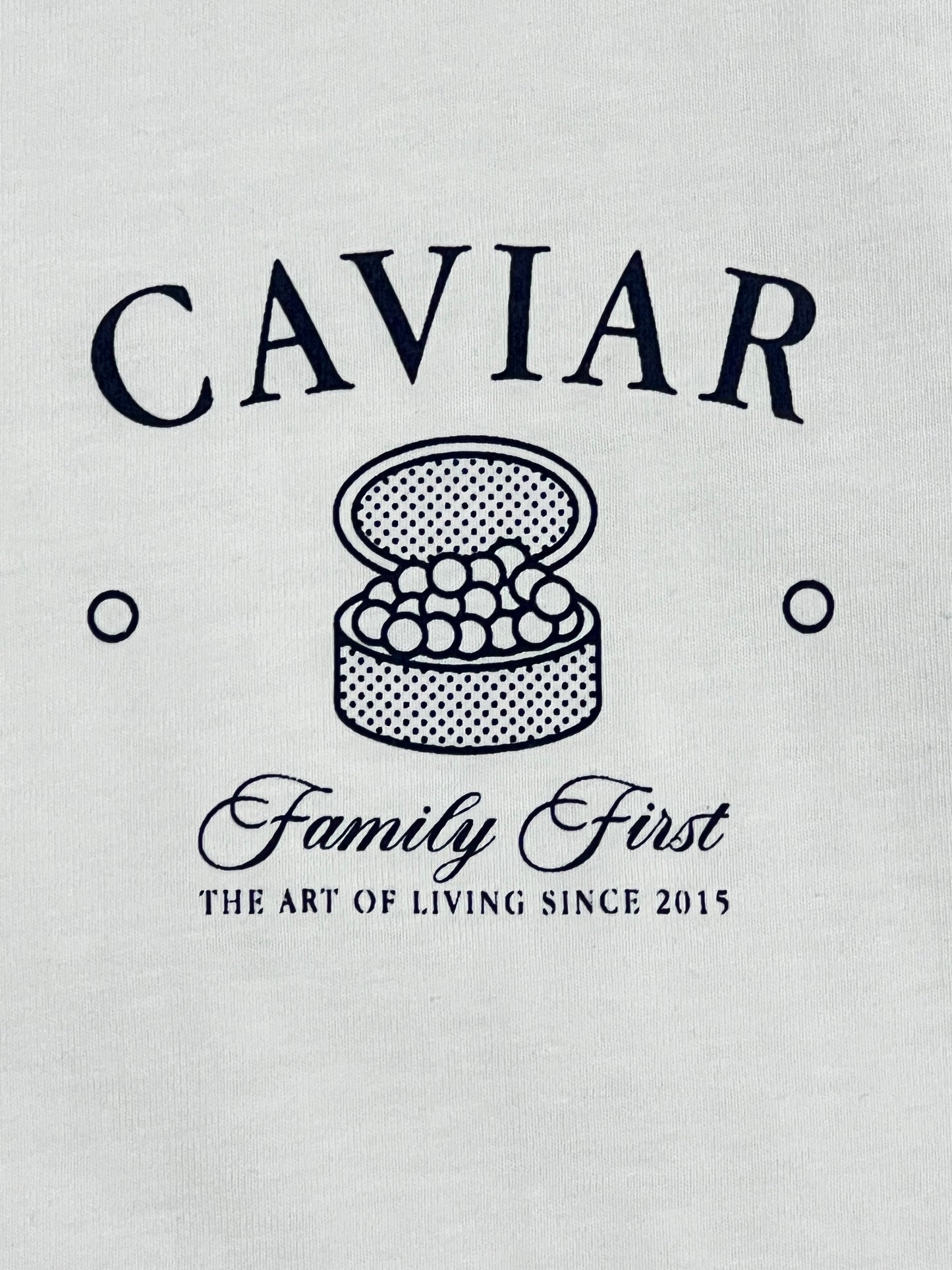 A FAMILY FIRST logo on a 100% Cotton FAMILY FIRST TS2404 T-SHIRT CAVIAR WHT on a white surface.