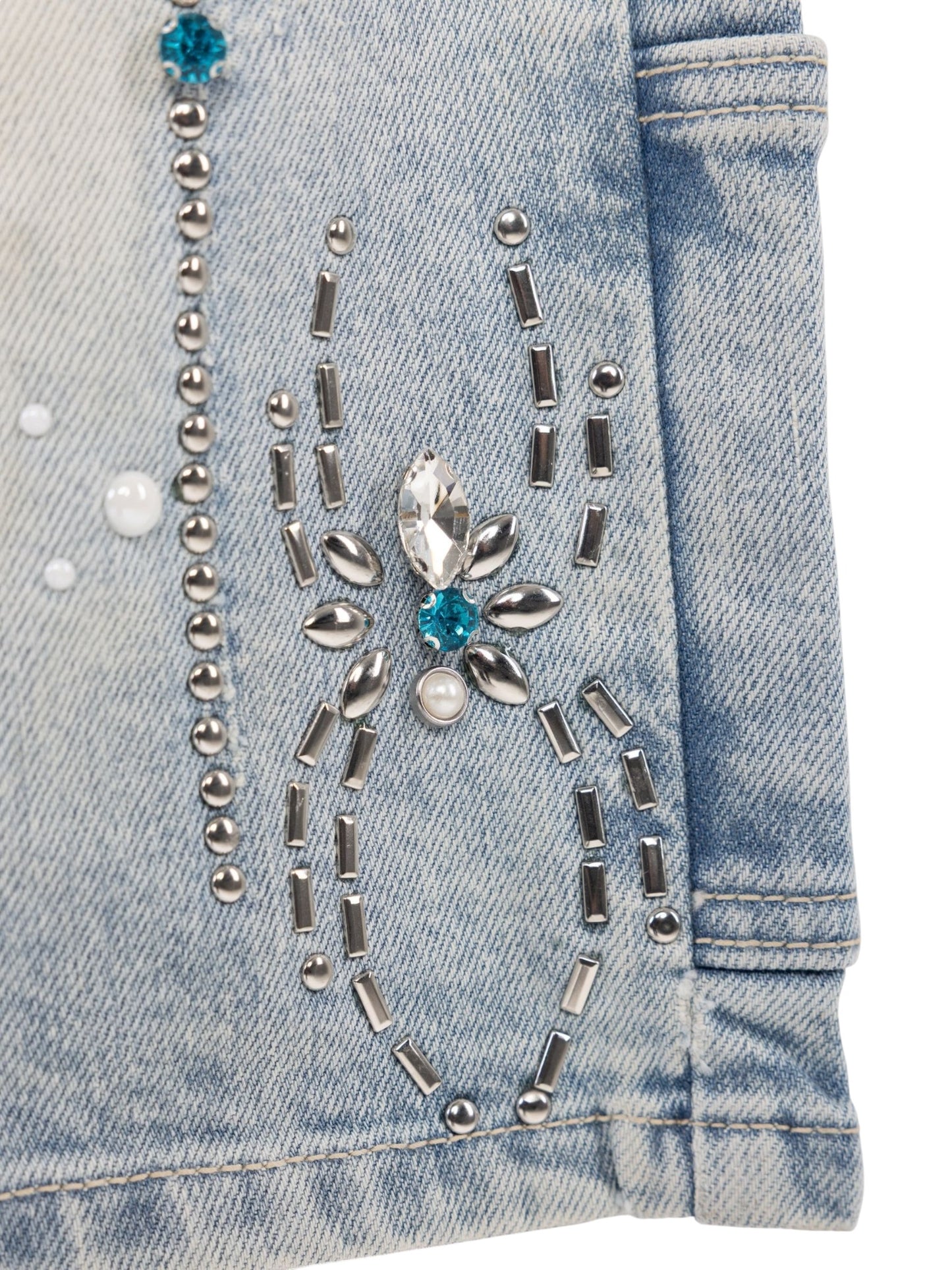Guapi Aqua Blue Spider Denim Shorts