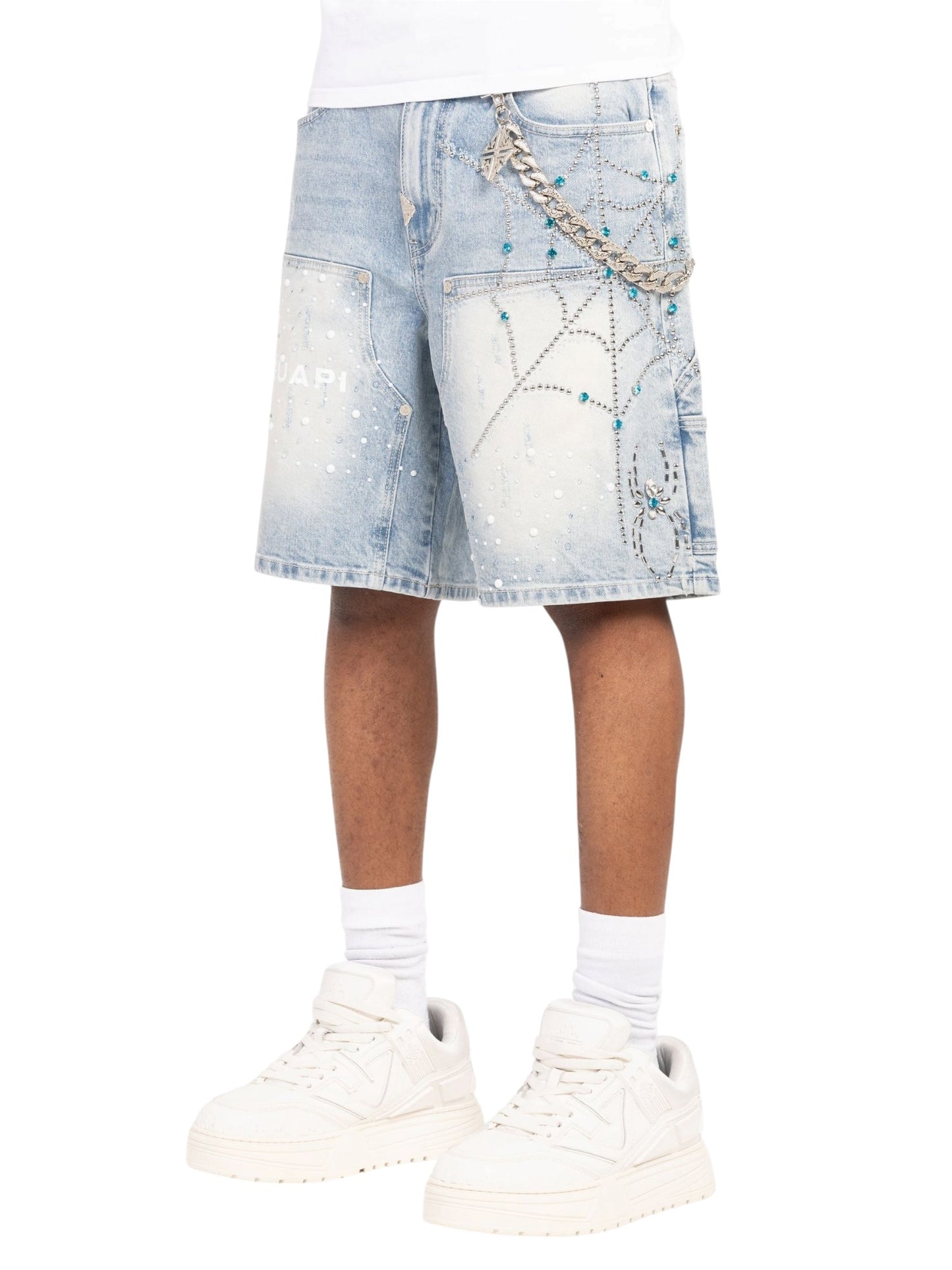 Guapi Aqua Blue Spider Denim Shorts
