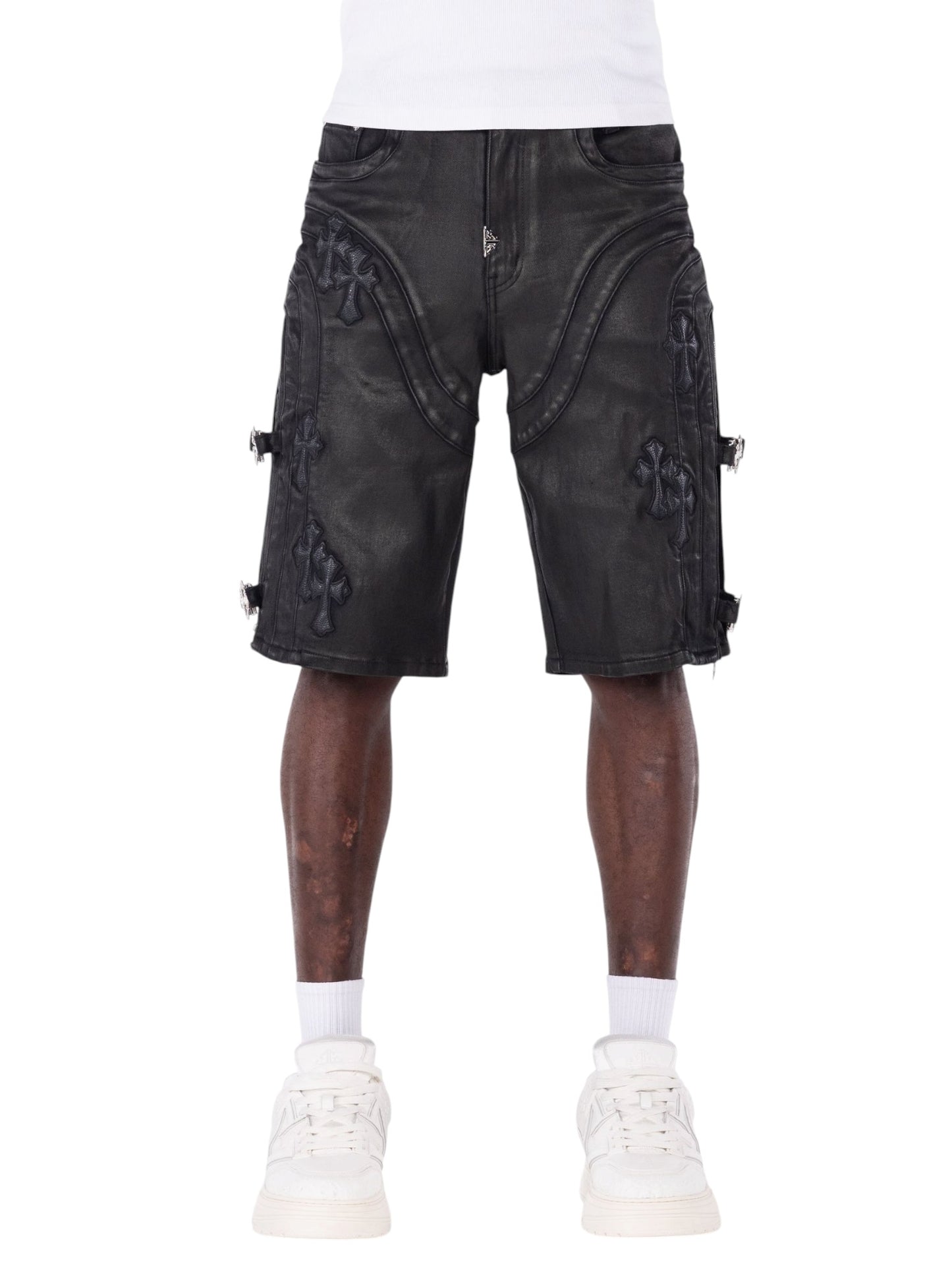 Guapi All Black Cross Buckle Shorts
