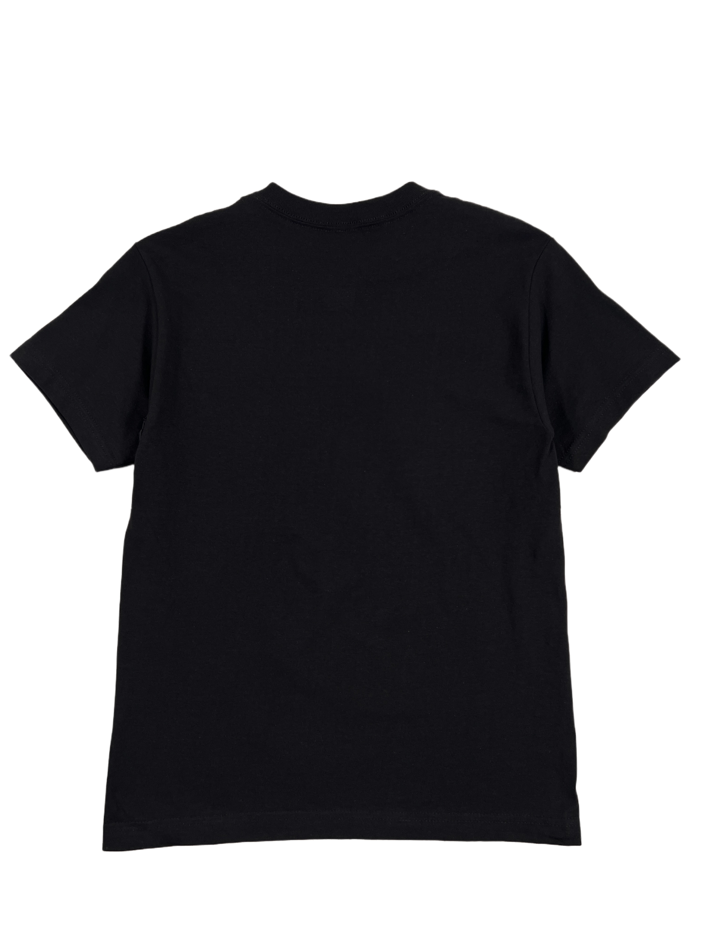 A PLEASURES black cotton t-shirt on a black background.