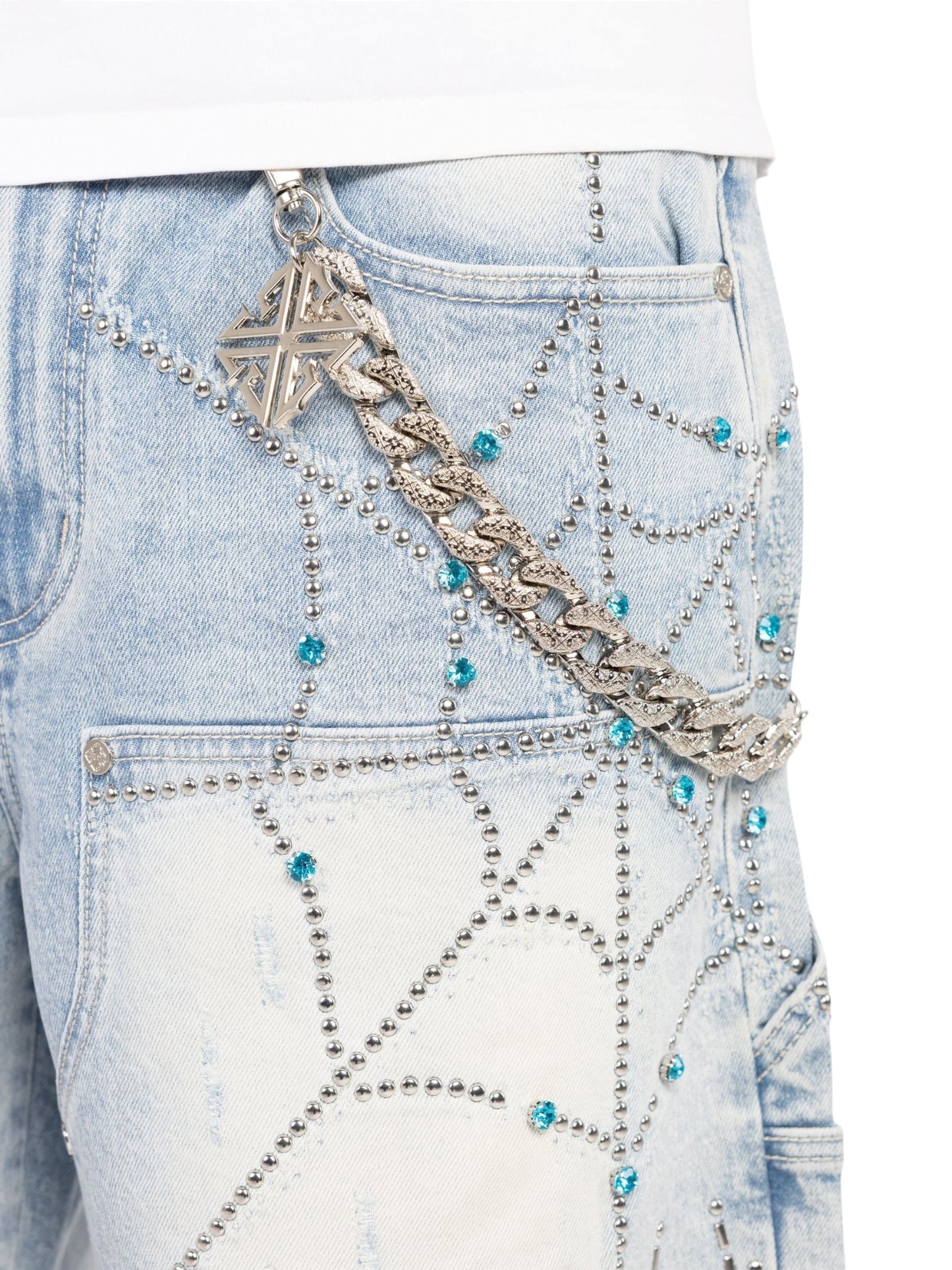 Guapi Aqua Blue Spider Denim Shorts