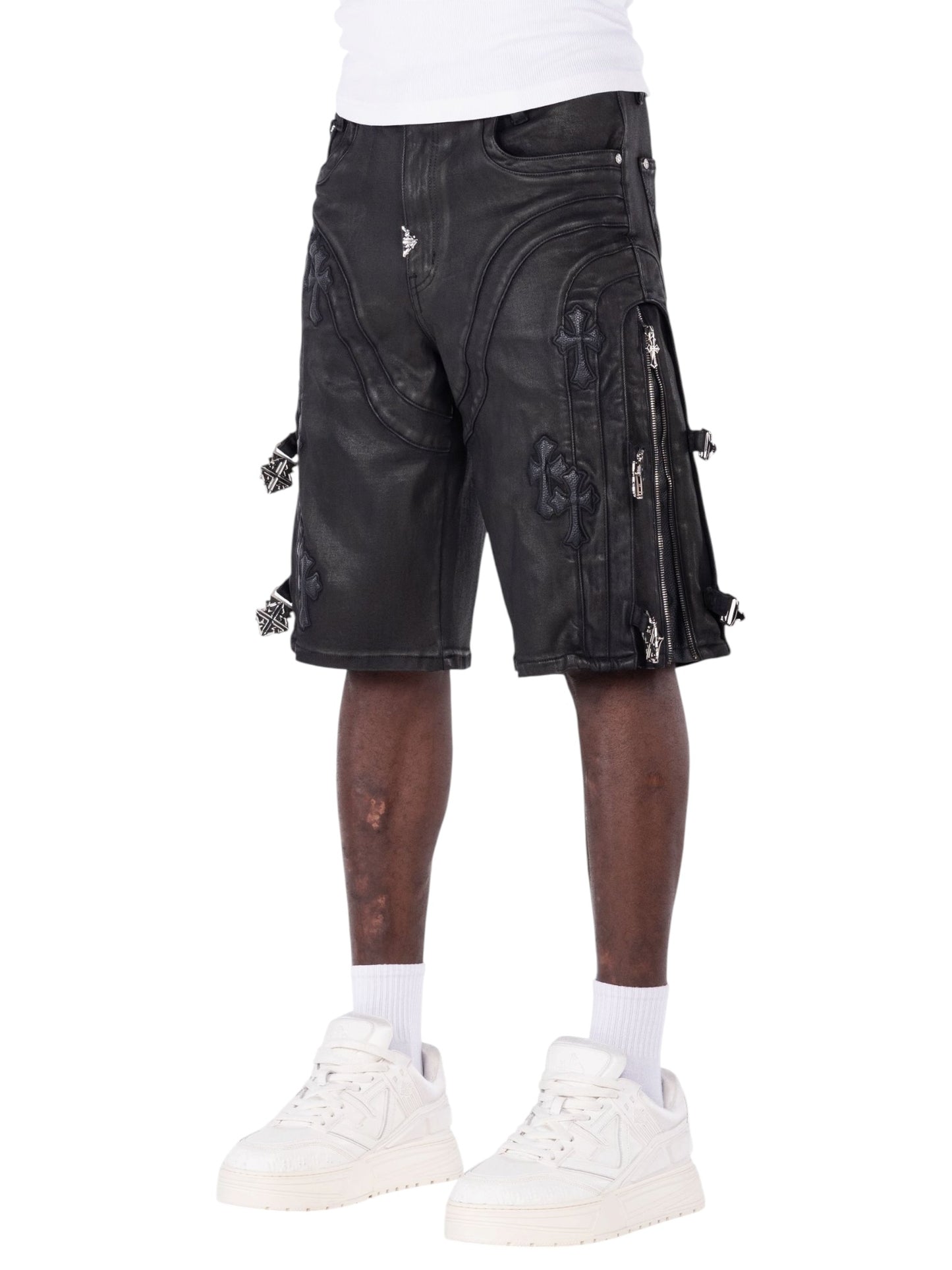 Guapi All Black Cross Buckle Shorts