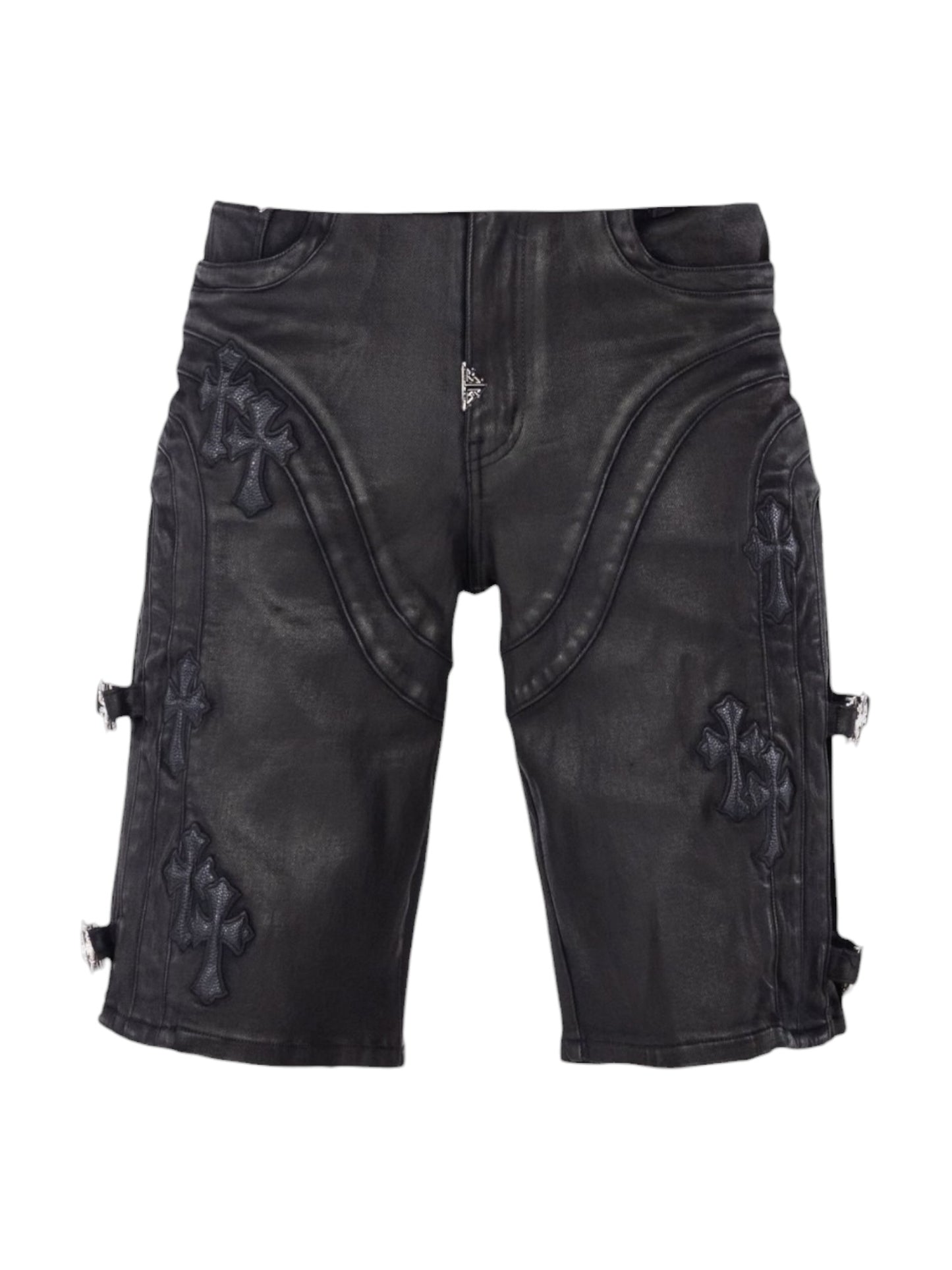 Guapi All Black Cross Buckle Shorts