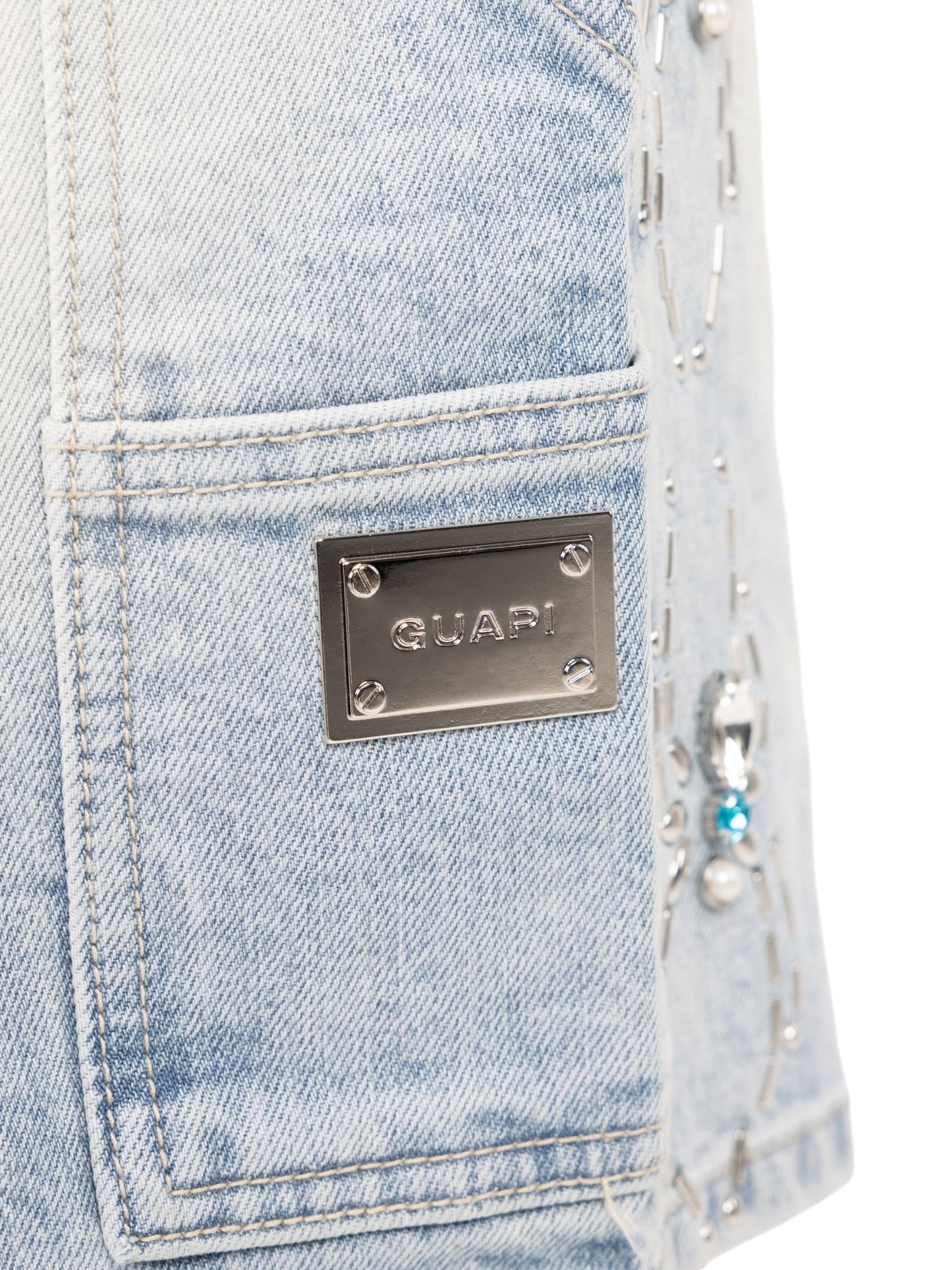 Guapi Aqua Blue Spider Denim Shorts