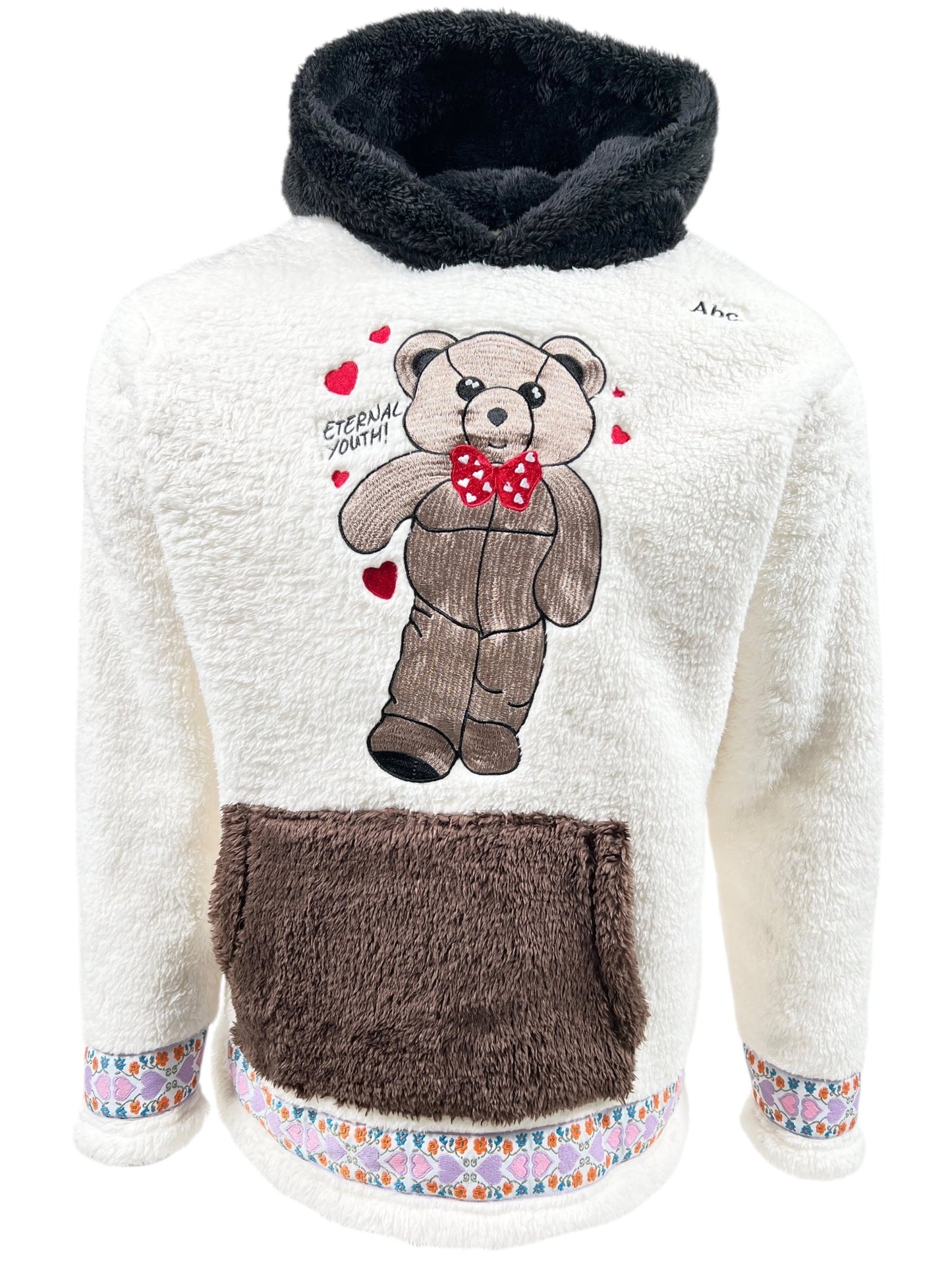 Advisory Board Crystals Bear Patch Boa Fleece Hoodie Ecru