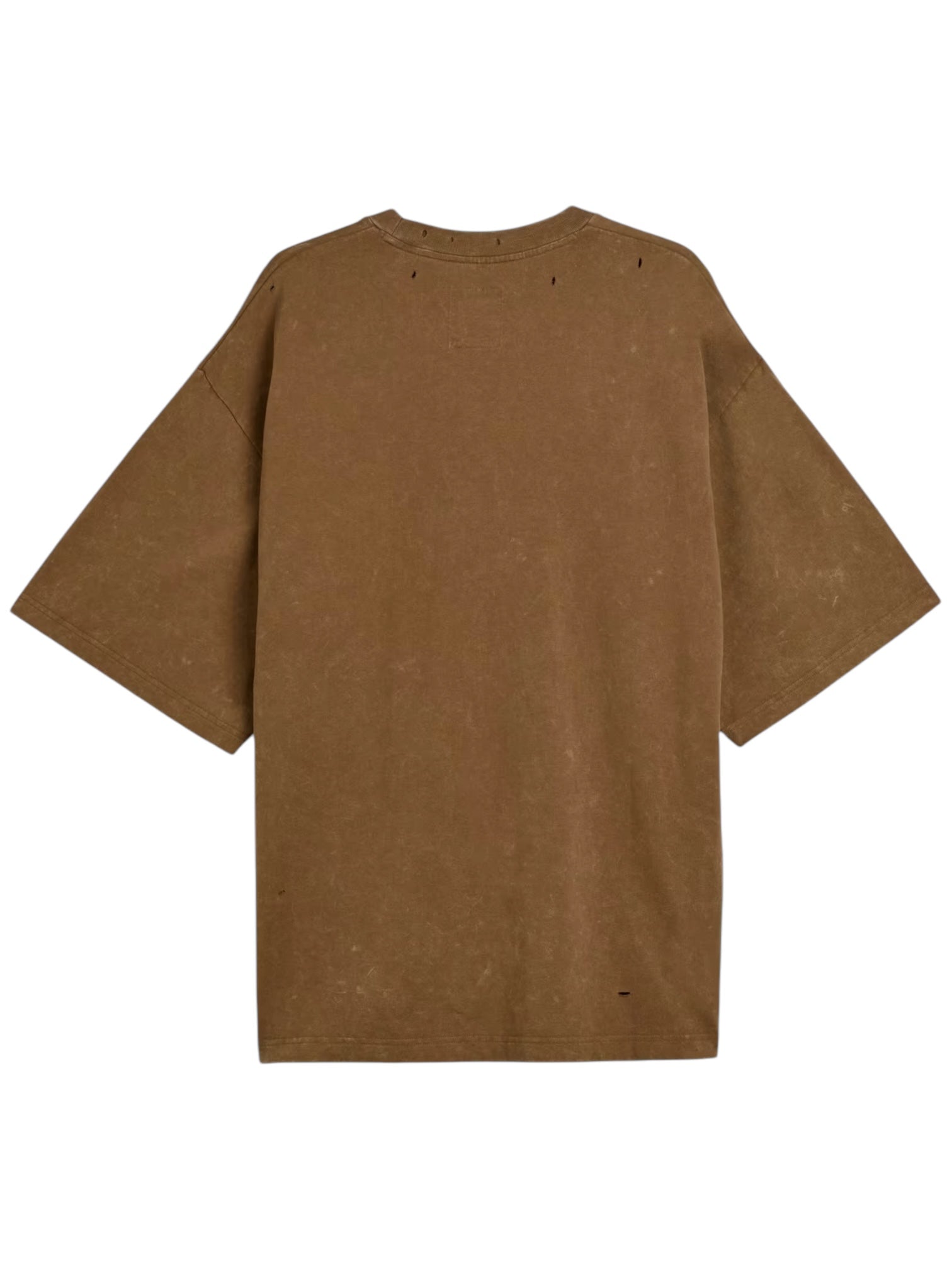 The Adidas x Song For The Mute KA7995 SFTM Wash Tee EARTH is an oversized, short-sleeve brown tee featuring a slightly worn texture, shown from the back.
