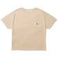 The Advisory Board Crystals S/S Pocket Tee Feldspar Ecru by ADVISORY BOARD CRYSTALS is a beige T-shirt made from a soft cotton blend, featuring a front chest pocket with a small embroidered detail.