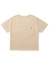 The Advisory Board Crystals S/S Pocket Tee Feldspar Ecru by ADVISORY BOARD CRYSTALS is a beige T-shirt made from a soft cotton blend, featuring a front chest pocket with a small embroidered detail.