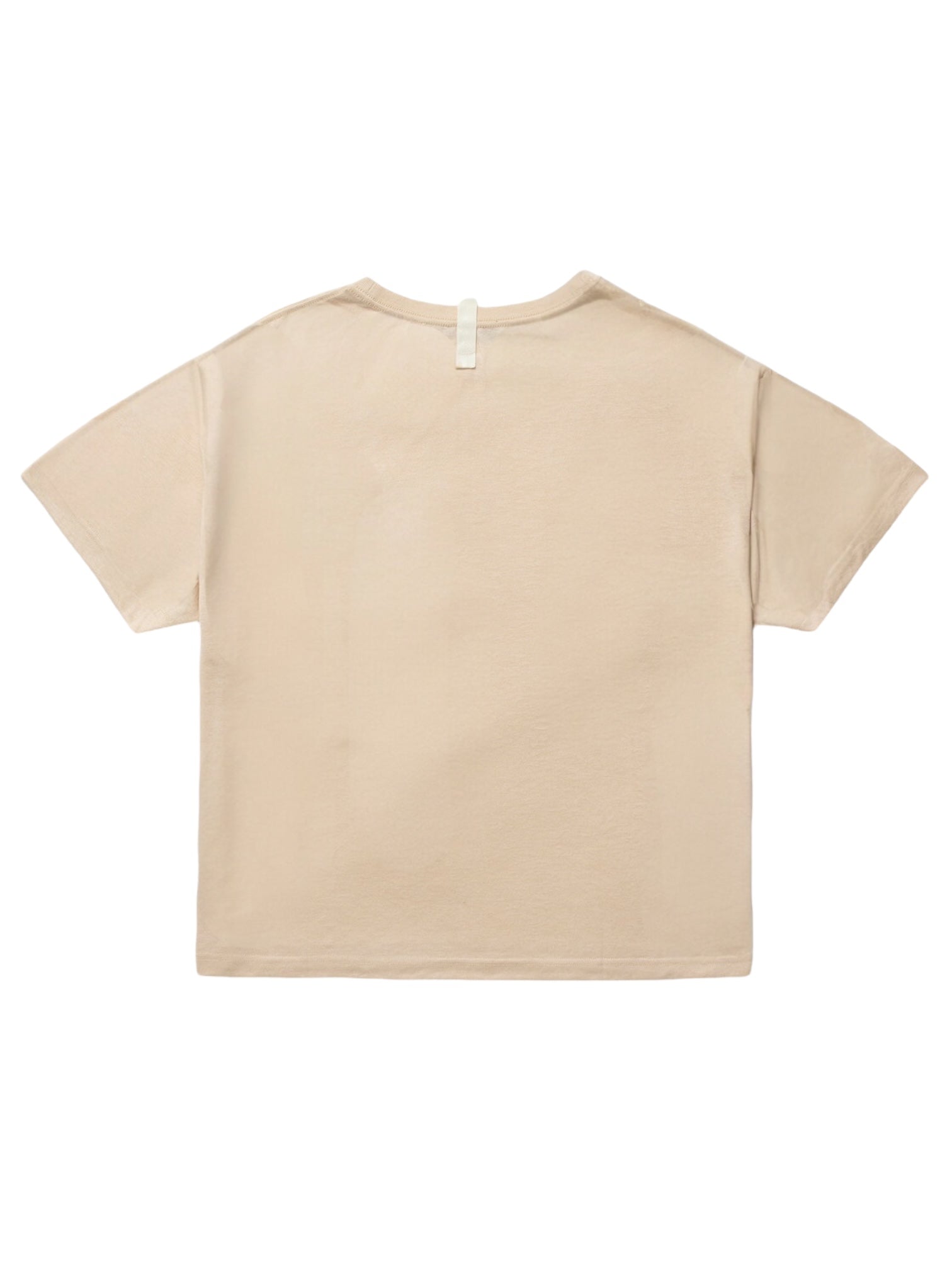 The Advisory Board Crystals S/S Pocket Tee Feldspar Ecru by ADVISORY BOARD CRYSTALS is displayed from the back, showcasing a minimalistic design with a white tag at the neckline.