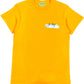 The Al Ain AMHX S120 Jabalia Ocre Yellow is a bright yellow short-sleeve graphic tee with a small embroidered "AL AIN" on the chest and inside the collar. Made in Italy.
