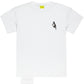The AL AIN Al Ain AMHX-S817 Sekaya T-shirt White is a 100% cotton short-sleeve tee, featuring a black geometric chest design, yellow "Ai Aiin" collar label, Made in Italy, with a clear plastic bag at the bottom left.