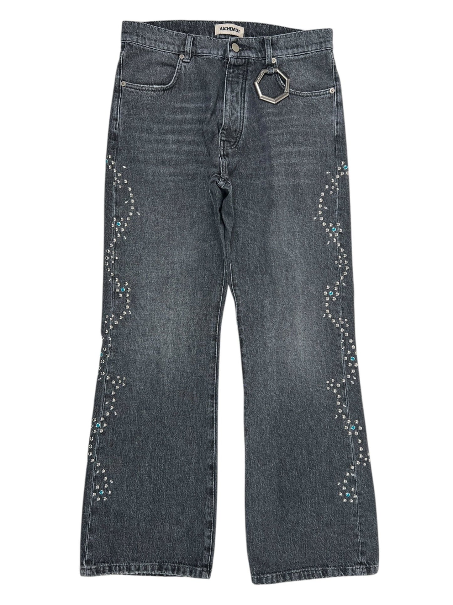 Alchemist Studio Jeans w/ Western Stud Stripe Black