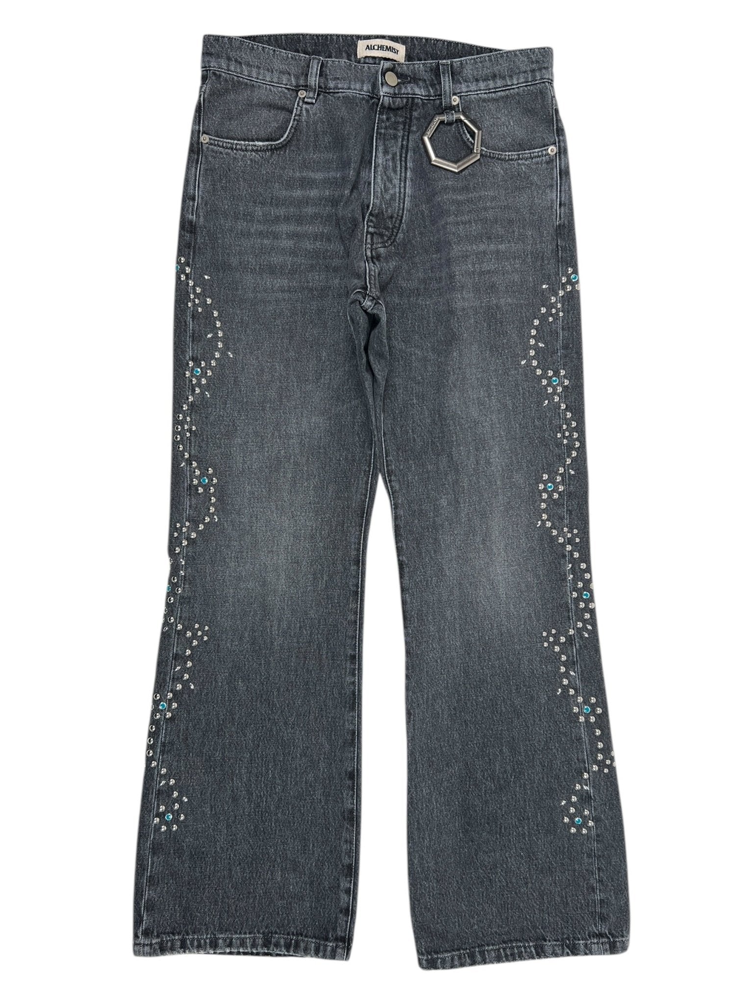 Alchemist Studio Jeans w/ Western Stud Stripe Black