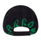 Back view of the Barrow F4BWUABC028 Trucker Nero/Black hat by BARROW, featuring an adjustable strap and green embroidered text, crafted from 100% cotton.
