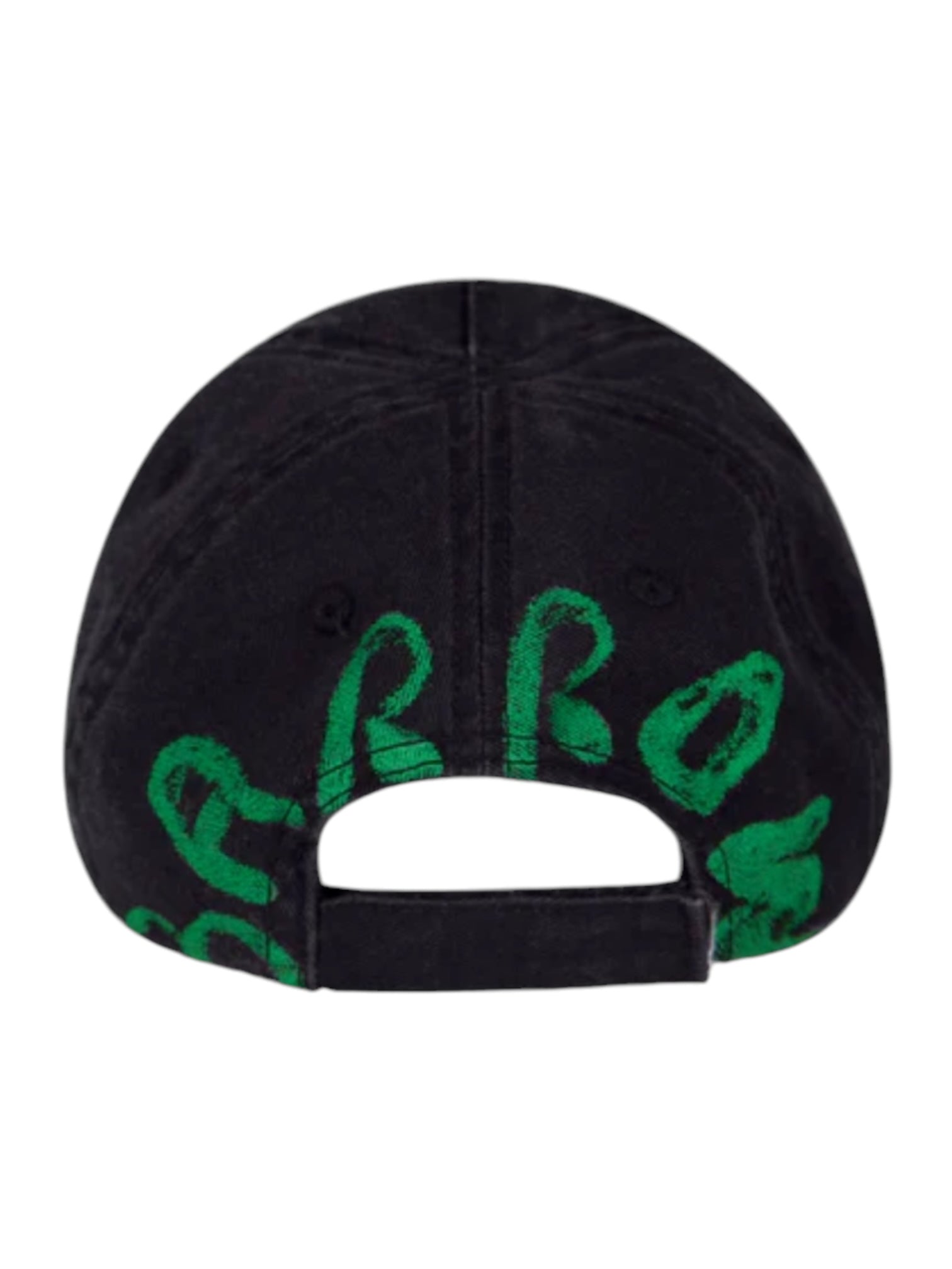 Back view of the Barrow F4BWUABC028 Trucker Nero/Black hat by BARROW, featuring an adjustable strap and green embroidered text, crafted from 100% cotton.