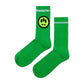 Fern green Barrow F4bwuaso022 socks have a yellow and black smiley face design, white stripes at the top, and "BARROW" in jacquard lettering above the smiley.