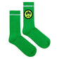 The Barrow F4bwuaso022 Socks in Fern Green by BARROW are adorned with white top stripes, a vibrant yellow smiley face logo with three eyes, and the "BARROW" jacquard lettering, adding style to these unique monochrome socks.