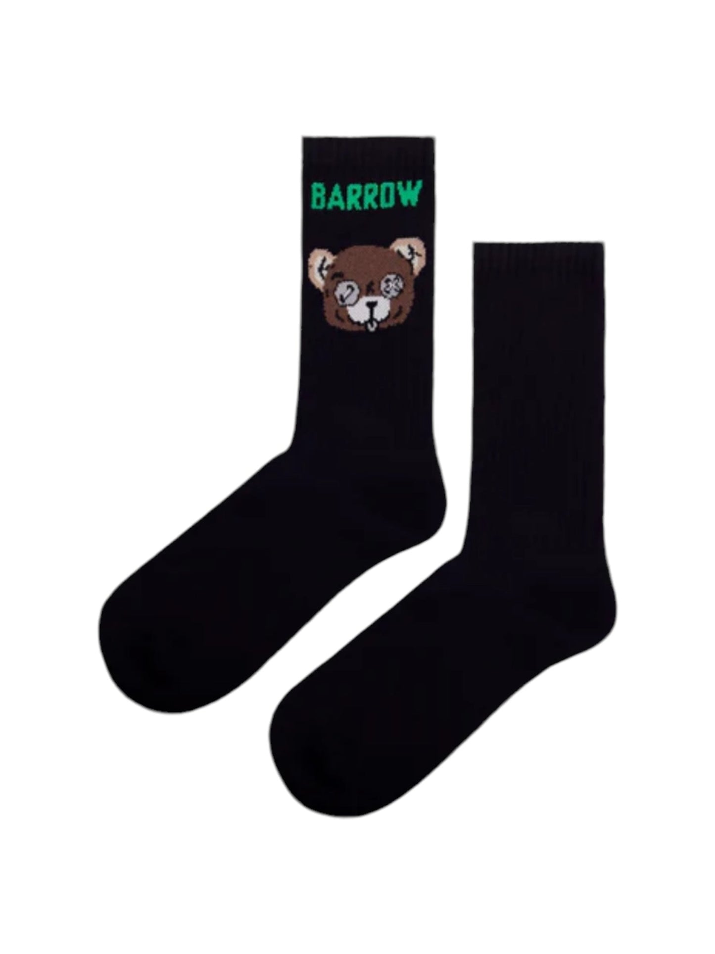 The Barrow F4bwuaso023 Sock Nero/Black showcases a distinct jacquard bear design, with the "BARROW" logo in vibrant green on the ankle.