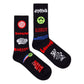 The Barrow F4bwuaso024 Sock Nero/Black by BARROW features two black socks with vibrant red, white, blue, and green graphic designs of logos, text, and symbols. Crafted in patch jacquard for a unique texture that captures the essence of Barrow's multicolor artistry.