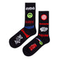 The Barrow F4bwuaso024 Sock in Nero/Black features patch jacquard designs with colorful logos, including the iconic Barrow multicolor smiley faces and text in vibrant red, blue, and white.