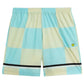 The Barrow S5BWUABE074 Popeline Shorts by BARROW feature a blue and beige checkered pattern with a small smiley face logo. Black stripes near the hem offer contrast, while the multicolored fabric adds flair. An elasticizzata waistband ensures comfort and mobility.