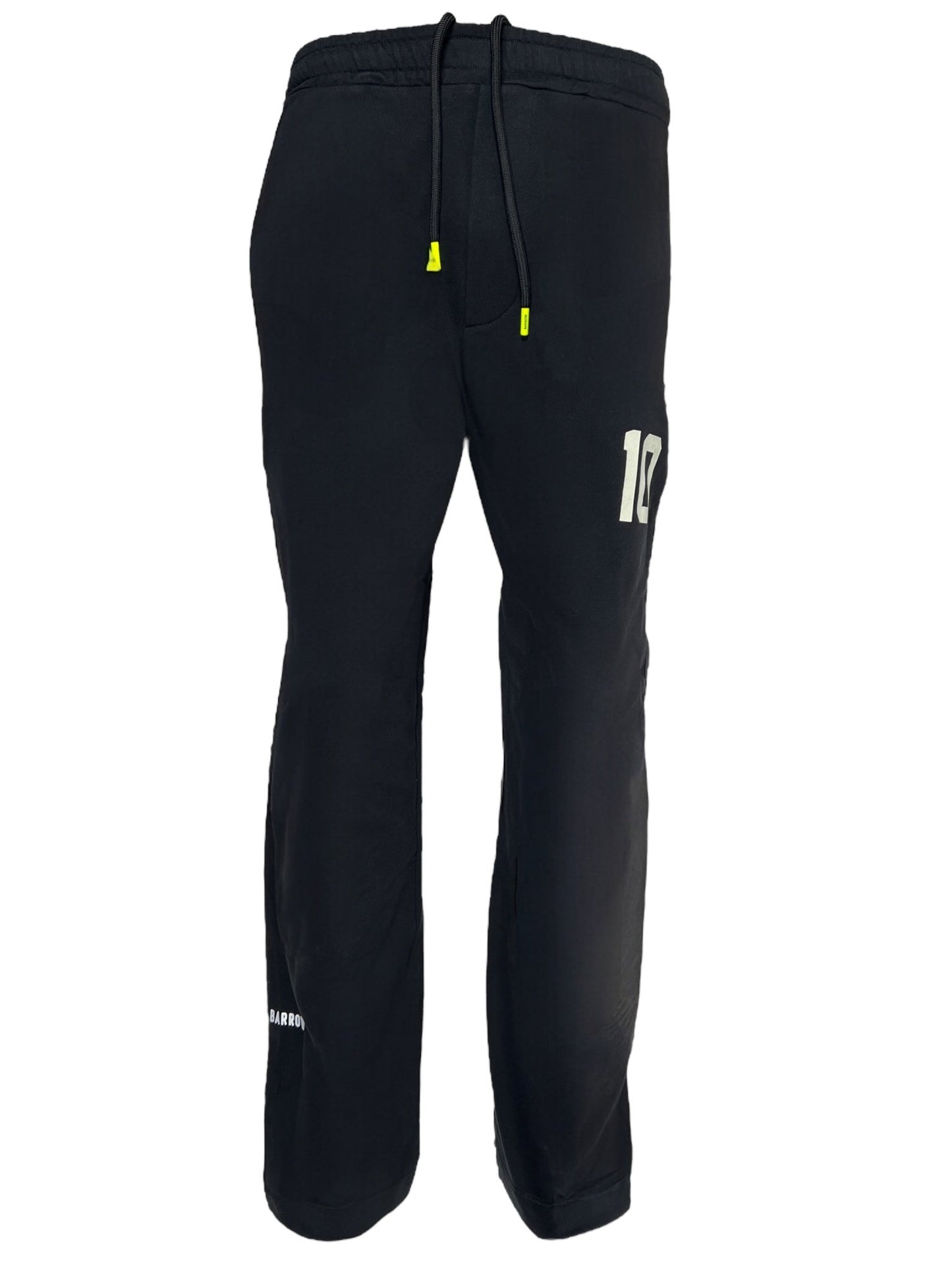 The Barrow S5BWUAFP025 Sweatpants by BARROW, made in Italy from 100% cotton, feature a drawstring waist with yellow accents and the number "10" on the upper leg.