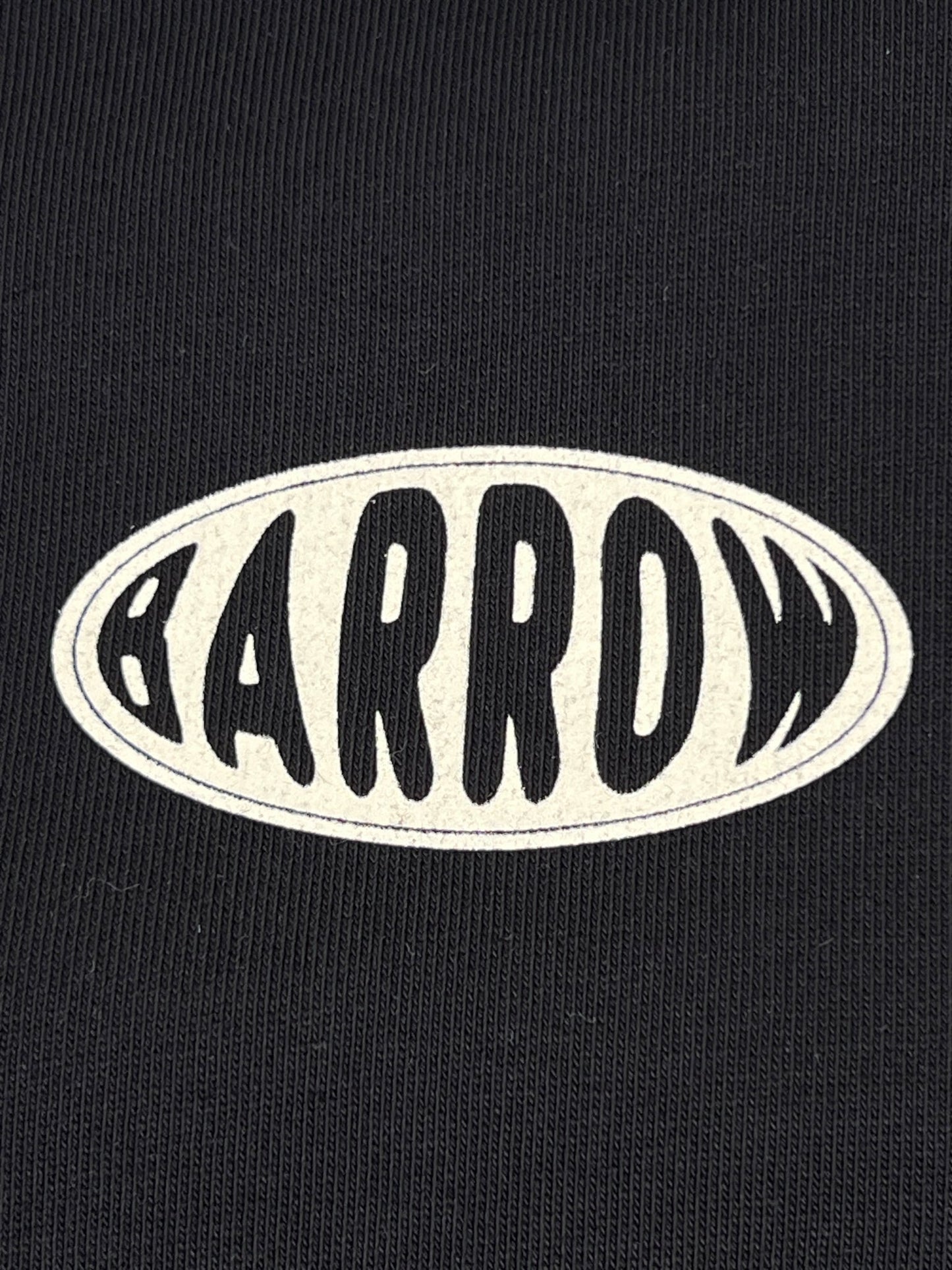 The Barrow S5BWUAHS063 Unisex Hoodie in black, from the brand BARROW, is made of 100% cotton and features a white oval logo with "BARROW" in bold black letters.