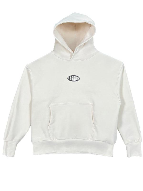 Unisex vanilla cotton hoodie by BARROW, named Barrow S5BWUAHS063, featuring a hood and front pocket with a small black "ARROD" logo centered on the chest.