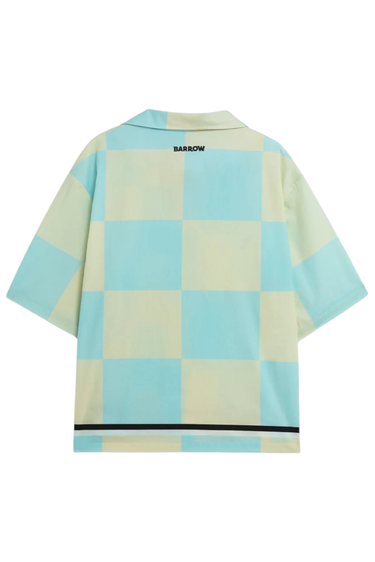 A stylish popeline shirt by BARROW in light blue and yellow features the word "Barrow" on the back, offering a fashionable touch.