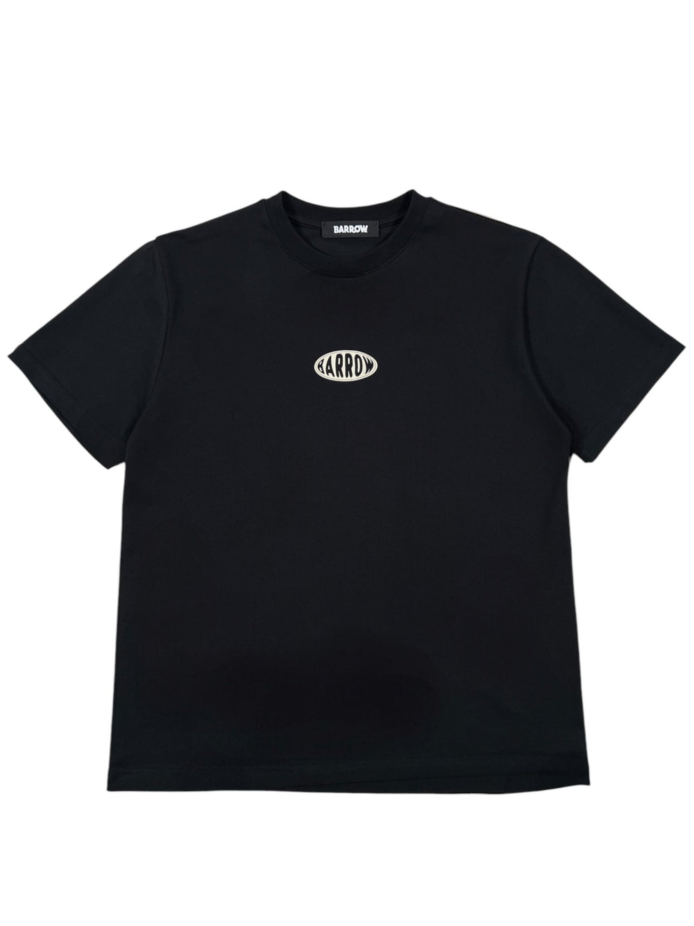 The Barrow S5BWUATH066 Jersey T-shirt in black, crafted in Italy from 100% cotton, showcases a small white oval logo featuring "Barrow" at its center.