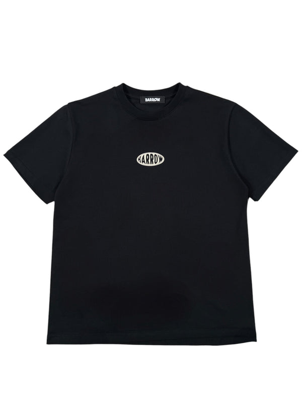 The Barrow S5BWUATH066 Jersey T-shirt in black, crafted in Italy from 100% cotton, showcases a small white oval logo featuring "Barrow" at its center.