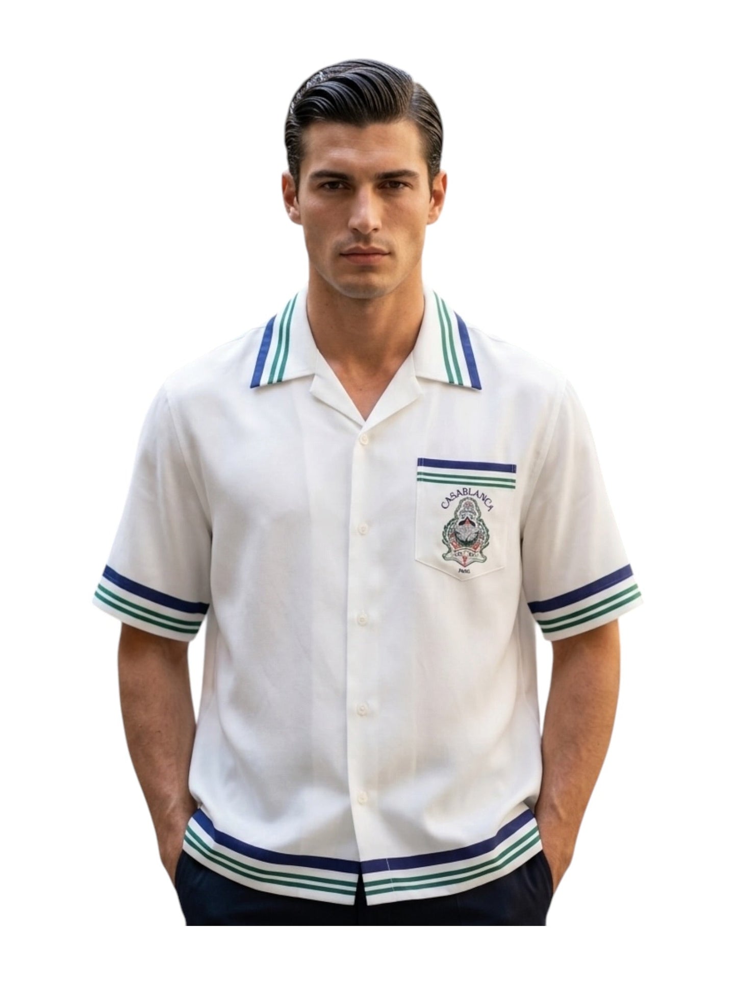 CasaBlanca Hotel Emblem Cuban Collar SS Shirt