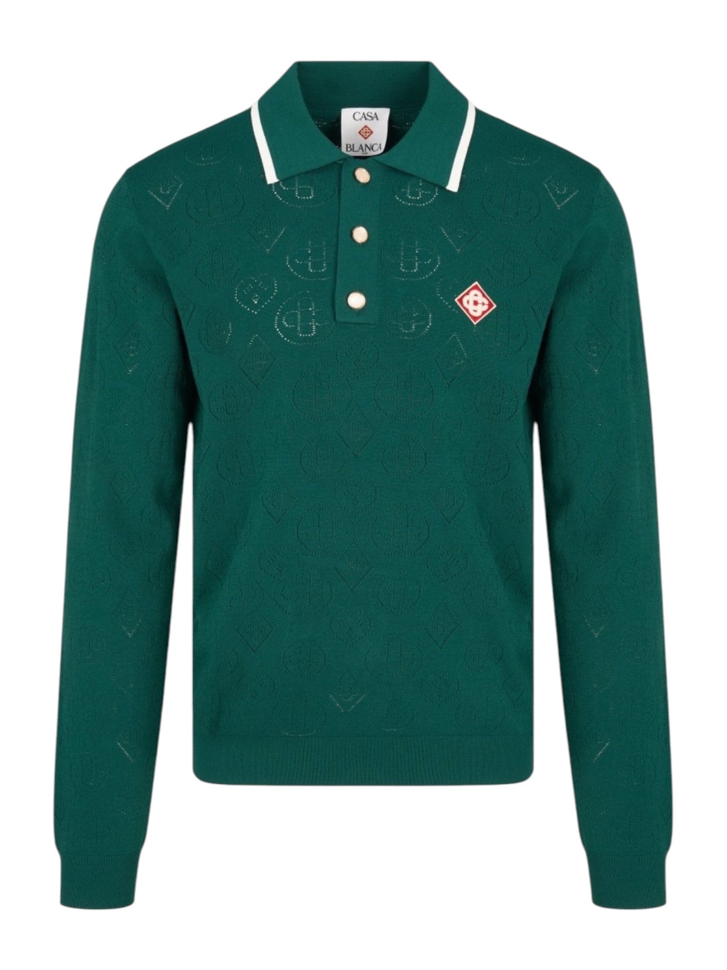 Probus Casablanca Pointelle LS Polo Shirt Green Casablanca Pointelle LS Polo Shirt Green GREEN