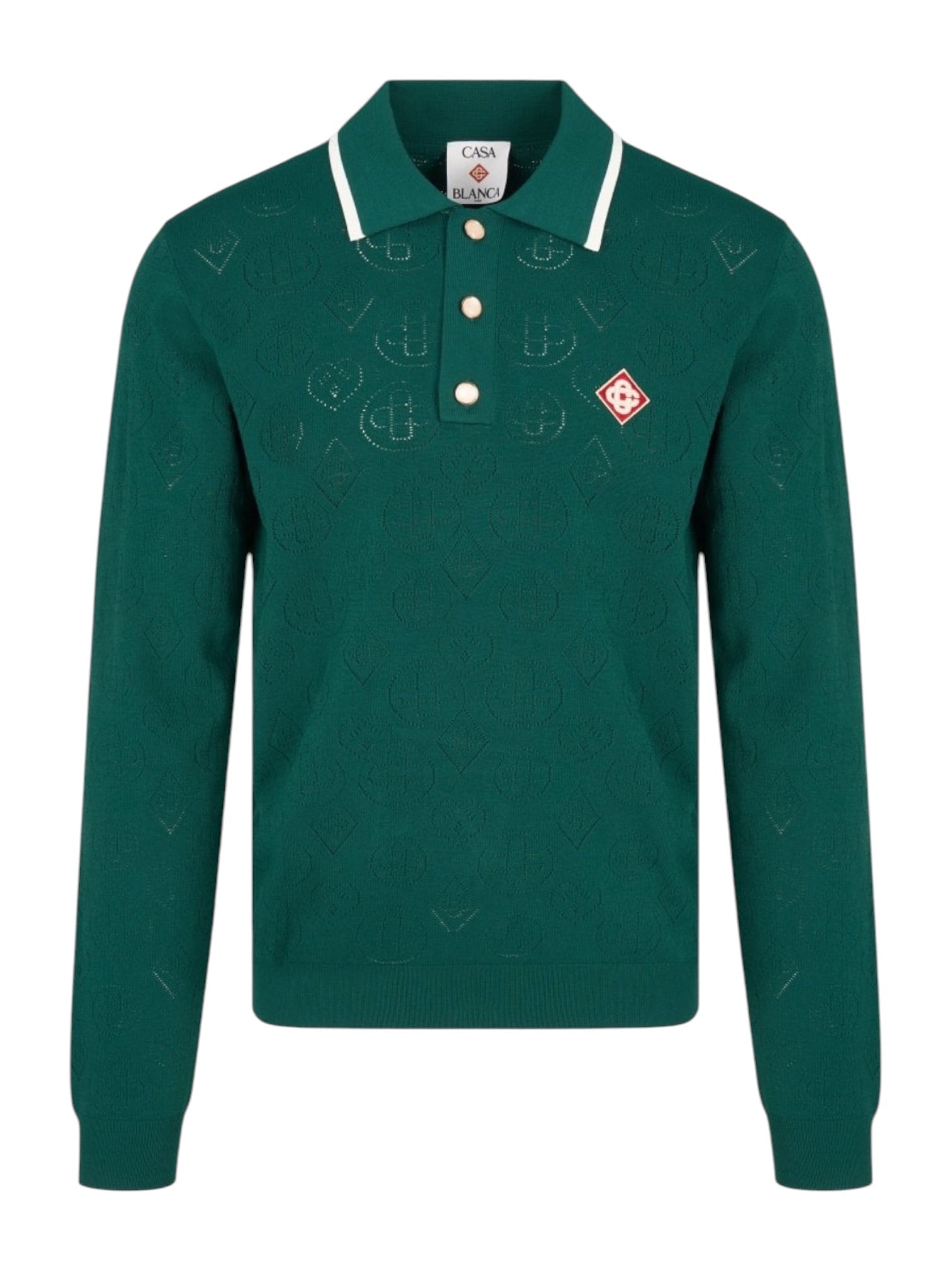 Probus Casablanca Pointelle LS Polo Shirt Green Casablanca Pointelle LS Polo Shirt Green GREEN