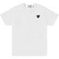 The COMME DES GARCONS X PLAY P1T801 T-SHIRT features a white short-sleeve design with a small black rhinestone heart logo with eyes on the left chest.