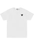 The COMME DES GARCONS X PLAY P1T801 T-SHIRT features a white short-sleeve design with a small black rhinestone heart logo with eyes on the left chest.