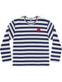 The COMME DES GARCONS X PLAY P1T805 T-Shirt in navy/white stripes features long sleeves and a rhinestone heart detail on the left chest.