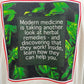 A poster with text: "Modern medicine is taking another look at herbal remedies - and discovering that they work! Inside, learn how they can help you." Background includes green leafy plants and an illustration of a beige CRTFD AYURVEDIC T-SHIRT NATURAL.