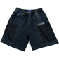 The DEVA'STATES Deva'States Hike Cargo Shorts Washed Black feature a vintage washed finish, mesh side pockets, elastic waistband with drawstring, and a "deus" patch on the right side.