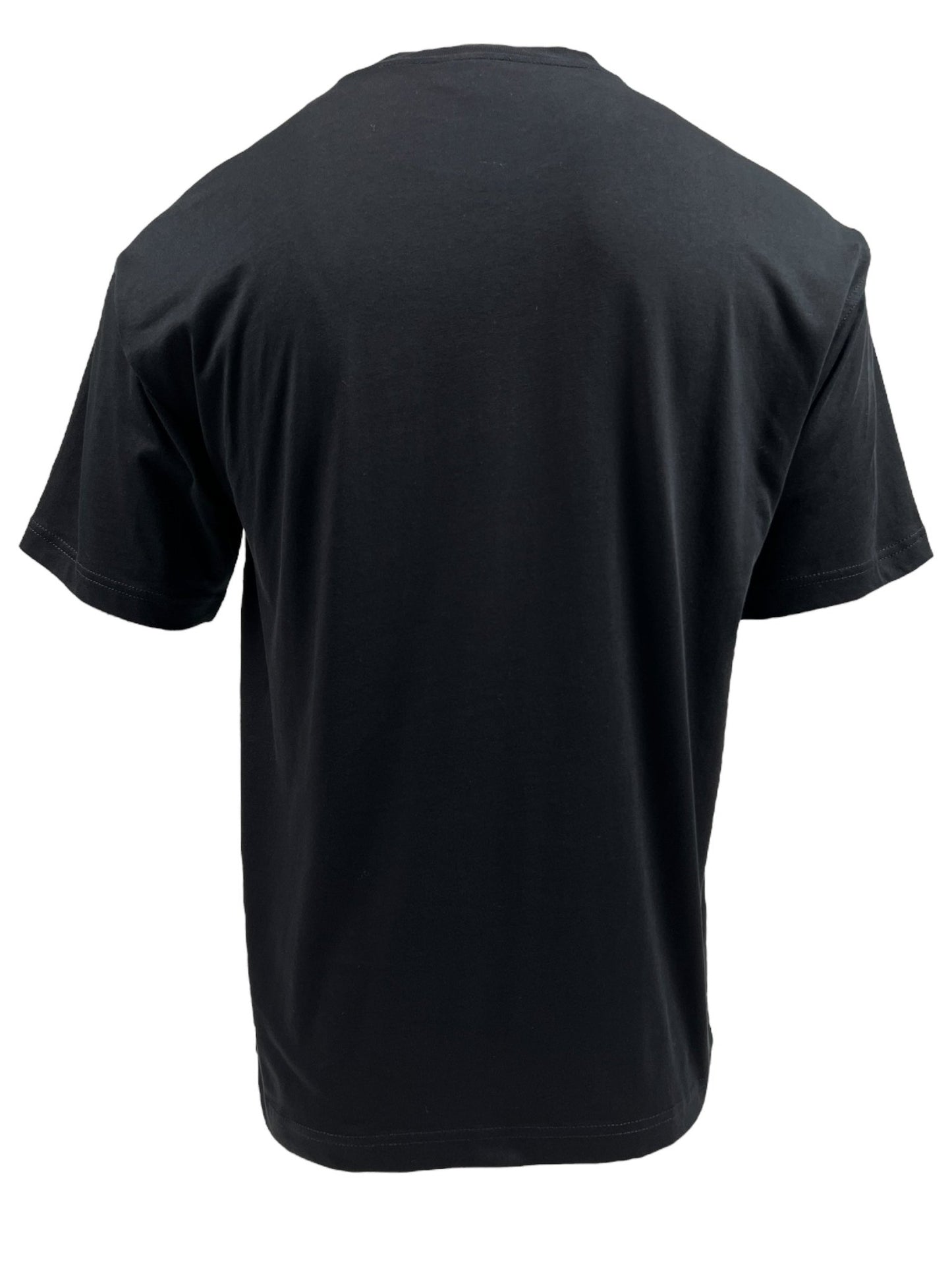 Rear view of the DIESEL T-BOXT-BLEACH T-SHIRT BLACK, made from organic cotton, showcasing a plain design with short sleeves on a white background.